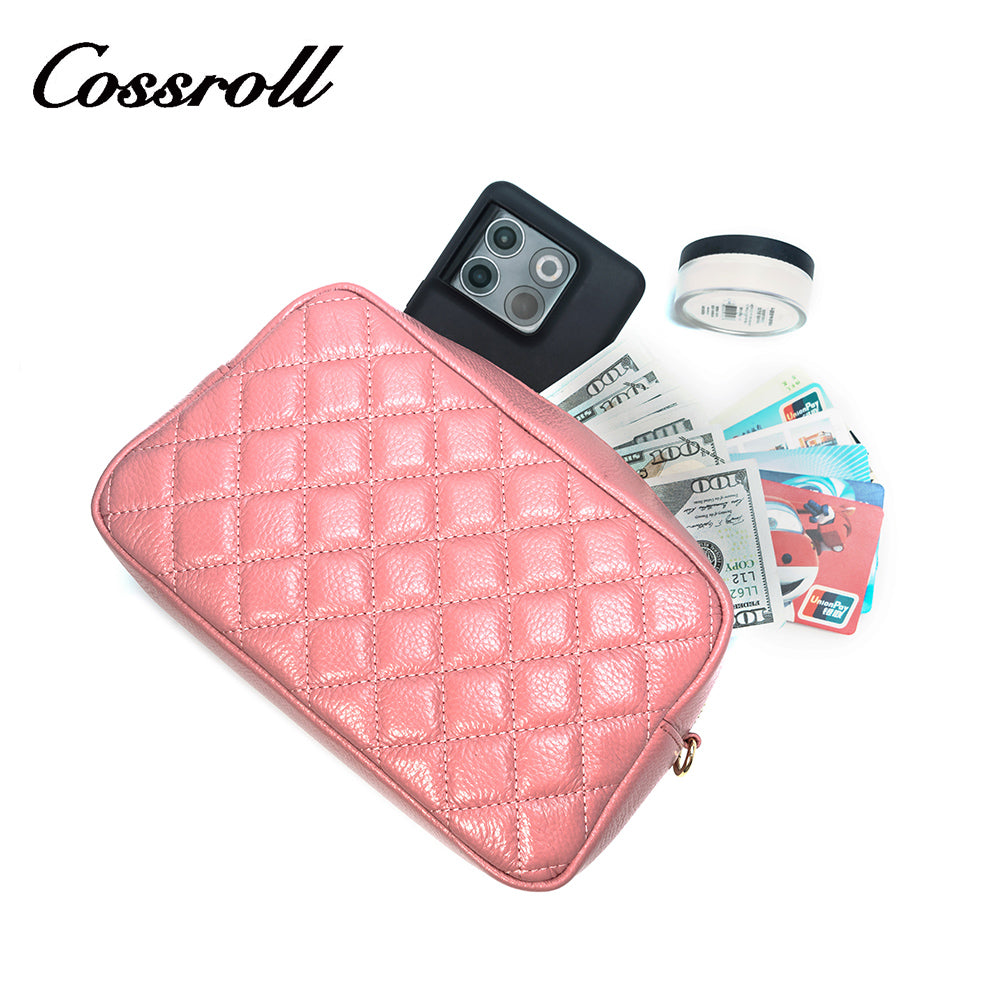 Textured Pink Messenger Bag Embroidered Pattern Classic Leather Handbag