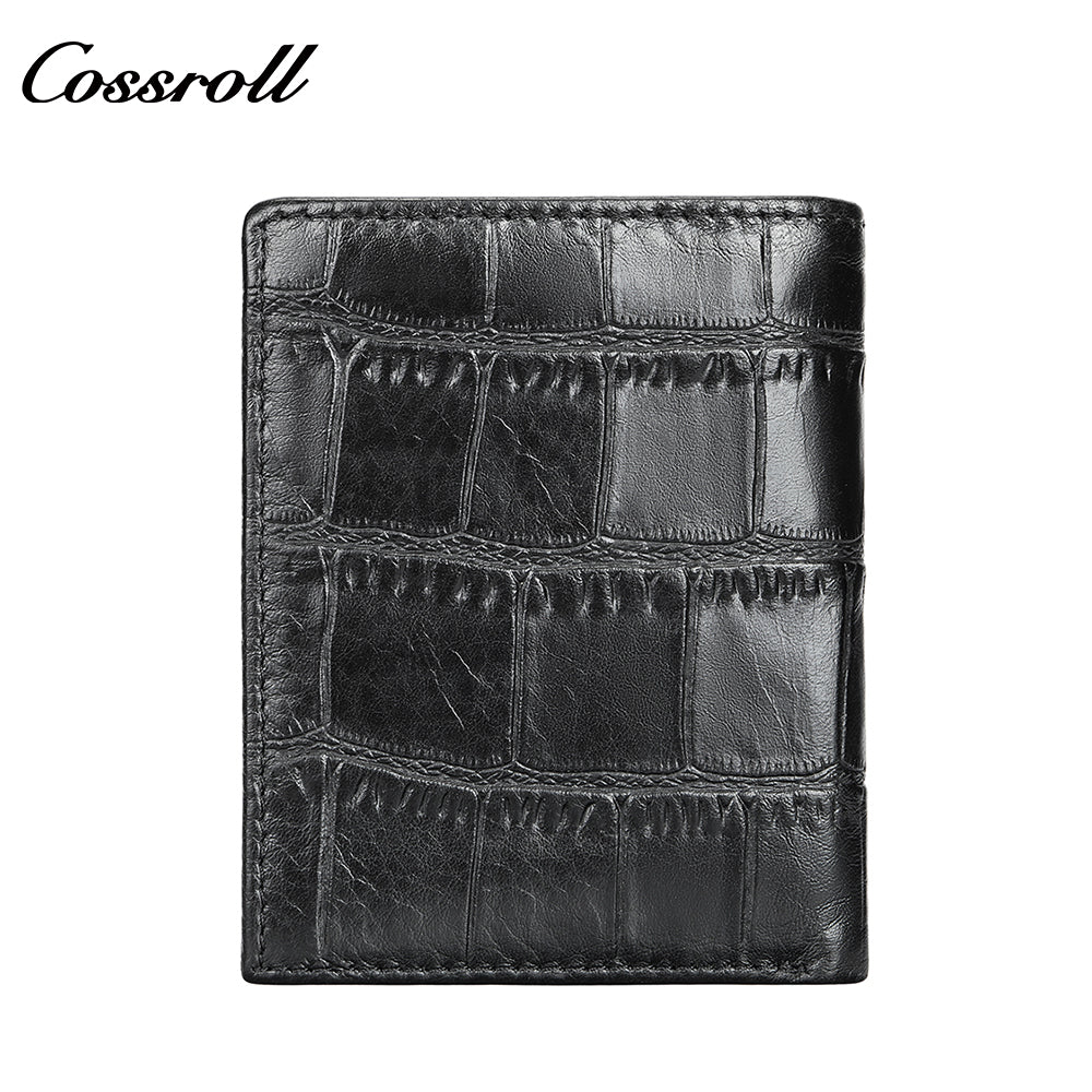 Men's long and short ultra-thin large capacity crocodile grain leather handmade money clip