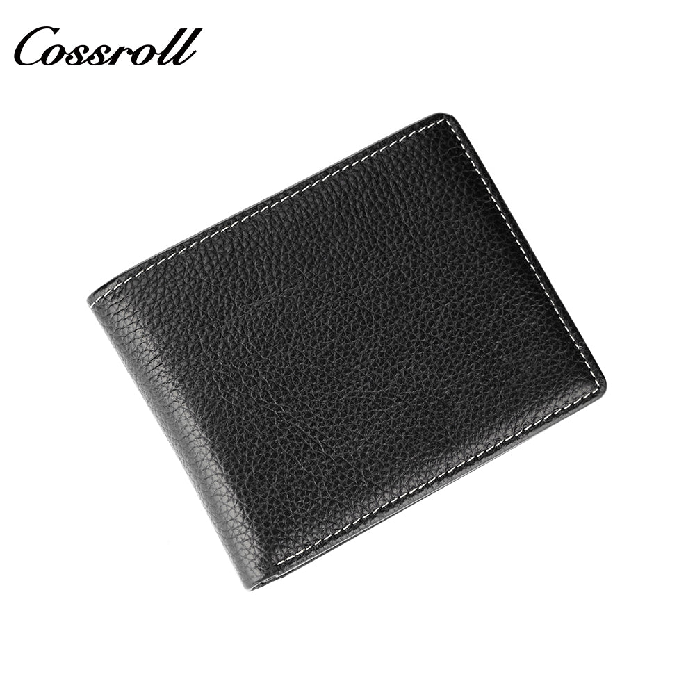 Head Cowhide Black Bifold Wallet with Coin Position Multi Card Position Hot Sale Classic Money Clip