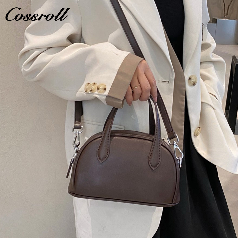 Genuine Leather Shoulder Crossbody Boston Bag Niche Vintage Tote Genuine Cowhide Bowling Bag