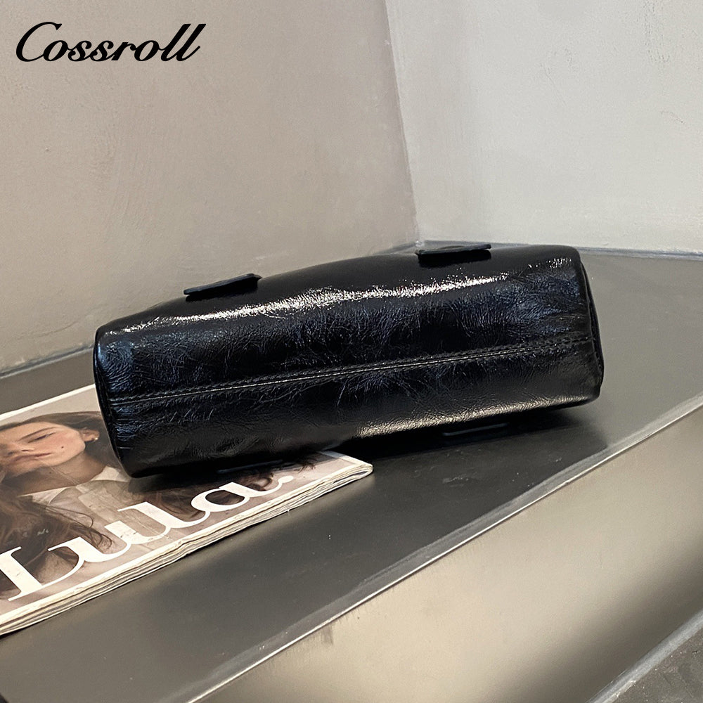 Head layer oil wax cowhide single shoulder crossbody women's bag fashion generous shell bag zipper soft leather handheld