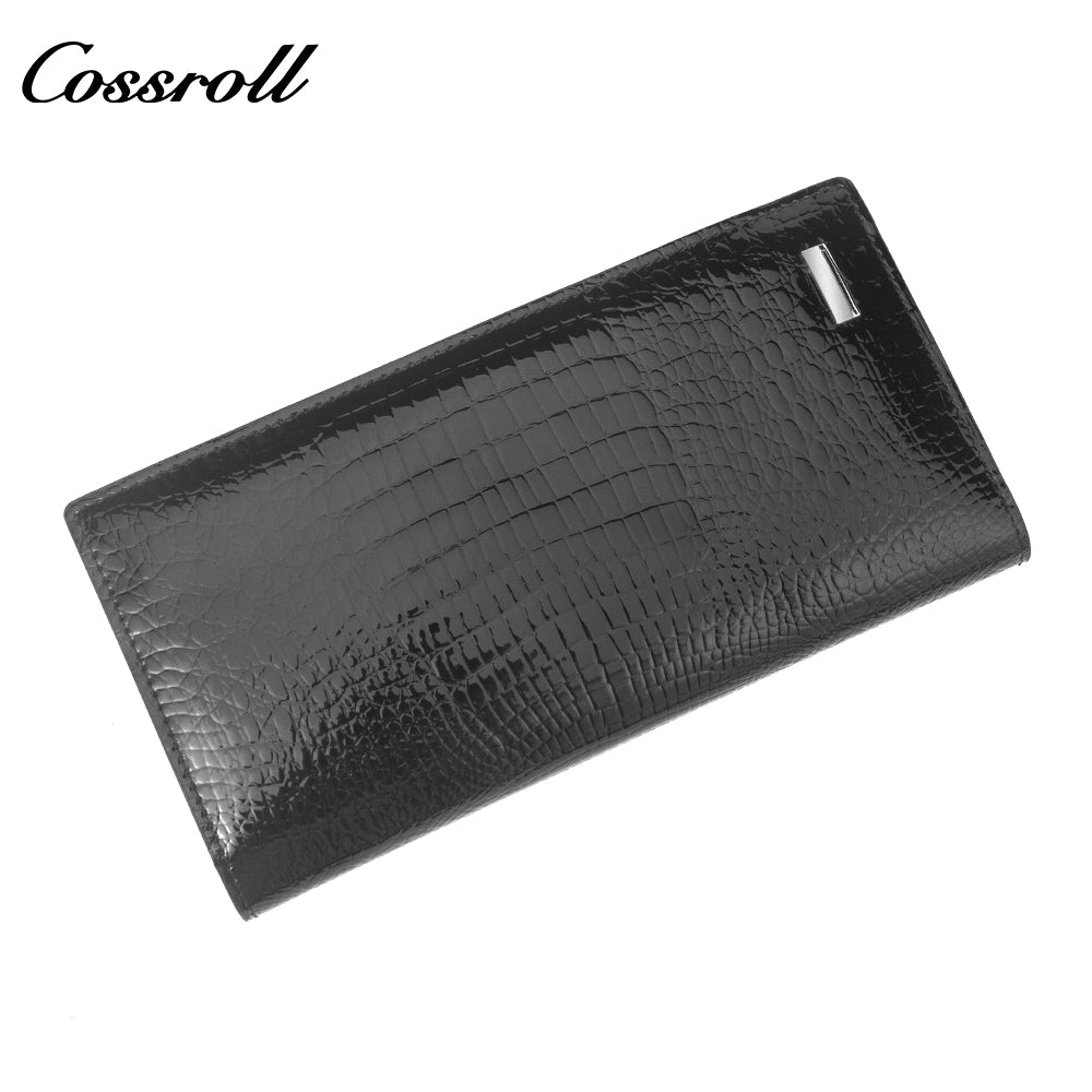 Europe and the United States three fold crocodile leather wallet women's long money clip multi-card wallet manufacturers customized patent leather