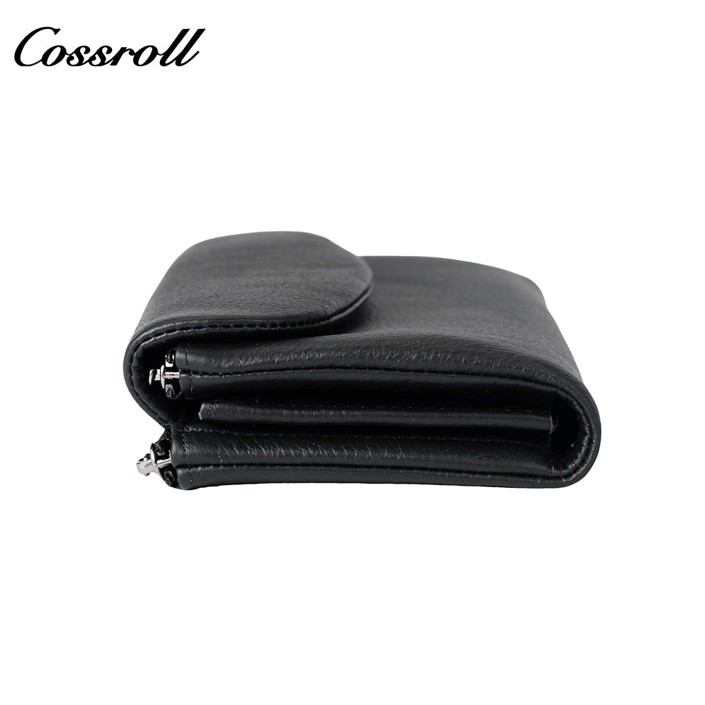 Factory custom genuine leather wallet Women's tri-fold top grain cowhide wallet Large capacity