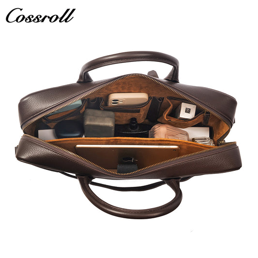 Men's Genuine Leather Business Briefcase, Pebbled Cowhide Large Capacity Handheld Laptop Bag, Shoulder Bag for Office, Business Trip & Daily Commute