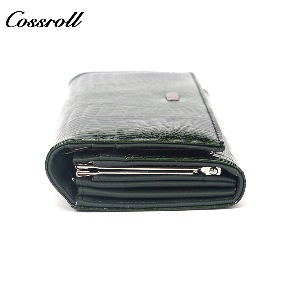 Europe and the United States crocodile leather patent leather wallet women's long money clip multi-card wallet manufacturers customized