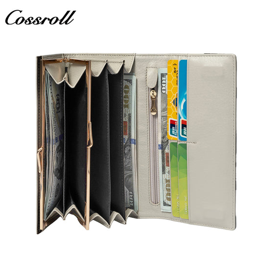 Factory custom cross-border 2024 new leather purse women's long cowhide women's multi-layer multi-card