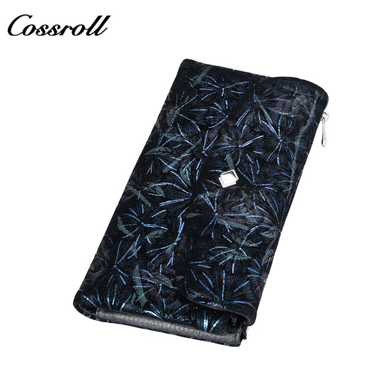 Leather women's purse Multi-functional pattern fashion short long cowhide wallet multi-card holding wallet factory custom