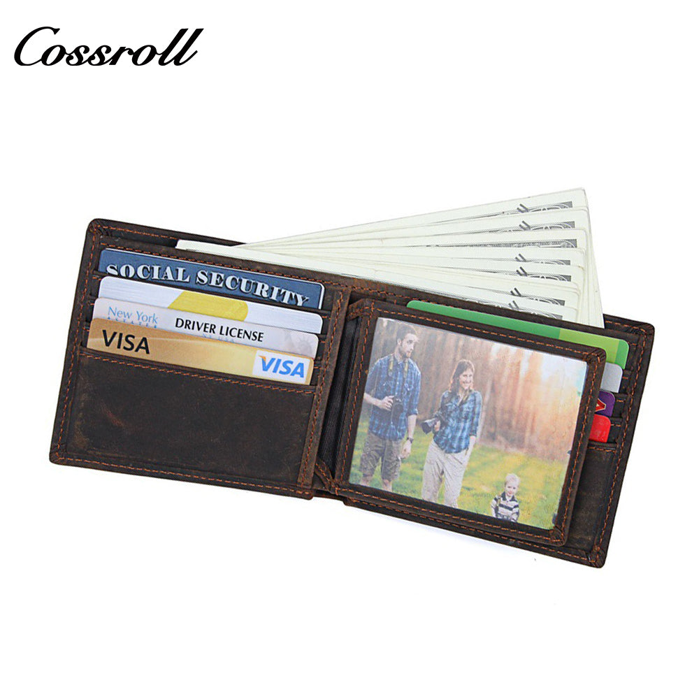 Men's Crazy Horse Leather Wallet, Large Capacity, Multiple Card Slots, Simple Short Design