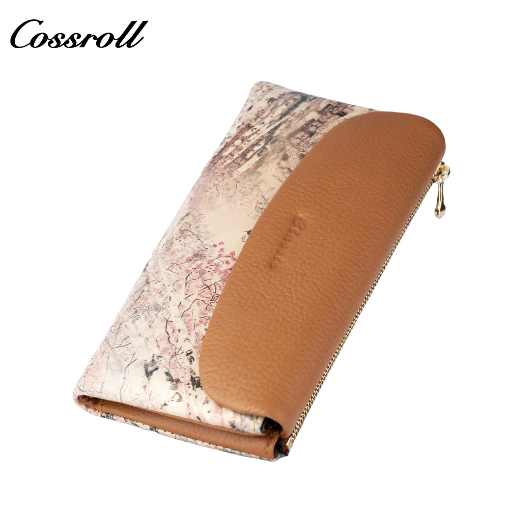 Wallet leather women's foreign trade long leather splicing money clip large capacity head layer cowhide wallet