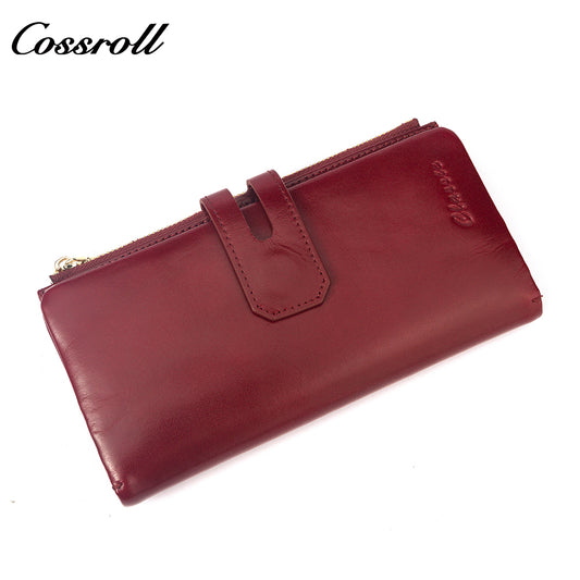 Popular Decorative genuine leather purse handmade long wallets oil wax leather ladies handmade Elegant