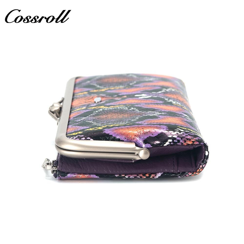 Manufacturers customized cross-border serpentine leather purse women's long cowhide multi-layer multi-card large capacity