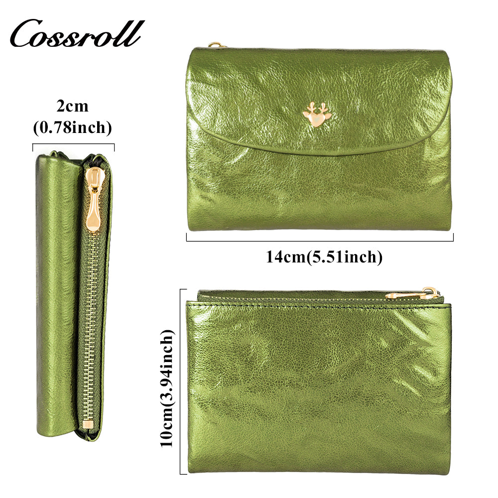 Genuine Leather Coin Purse Women's Head Layer Cowhide Compact Magnetic Buckle Zipper Wallet