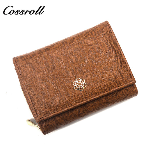 Manufacturers custom cowhide embossed women's purse large capacity European and American leather vintage money clip
