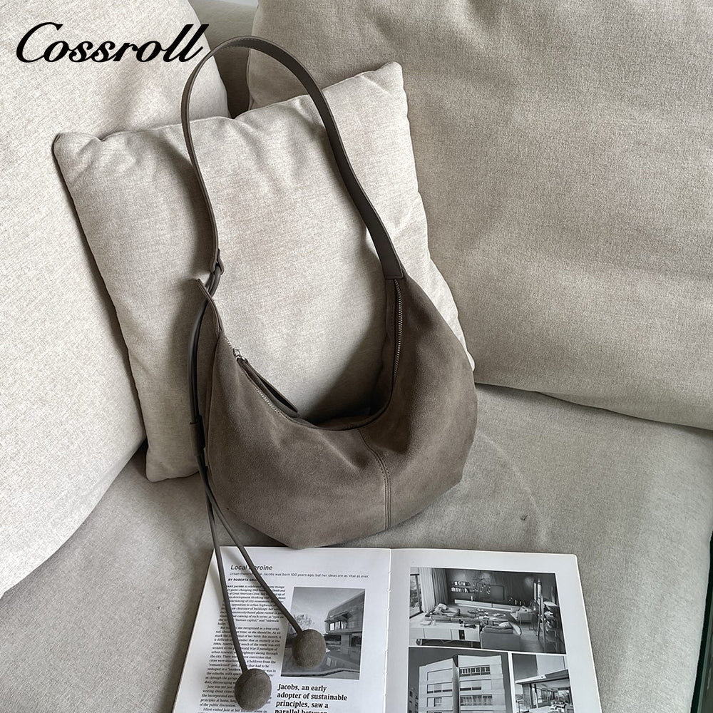 Cowhide Underarm Women's Crossbody Bag, High-End Fashion Suede Tote Bag