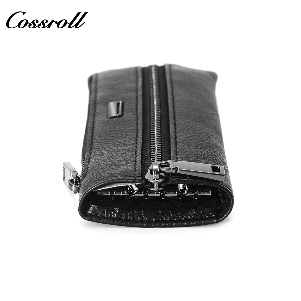 2024 New Genuine Leather Men's Wallet Long Zipper Key Bag Clutch Cowhide Clutch Bag Wallet Best Selling