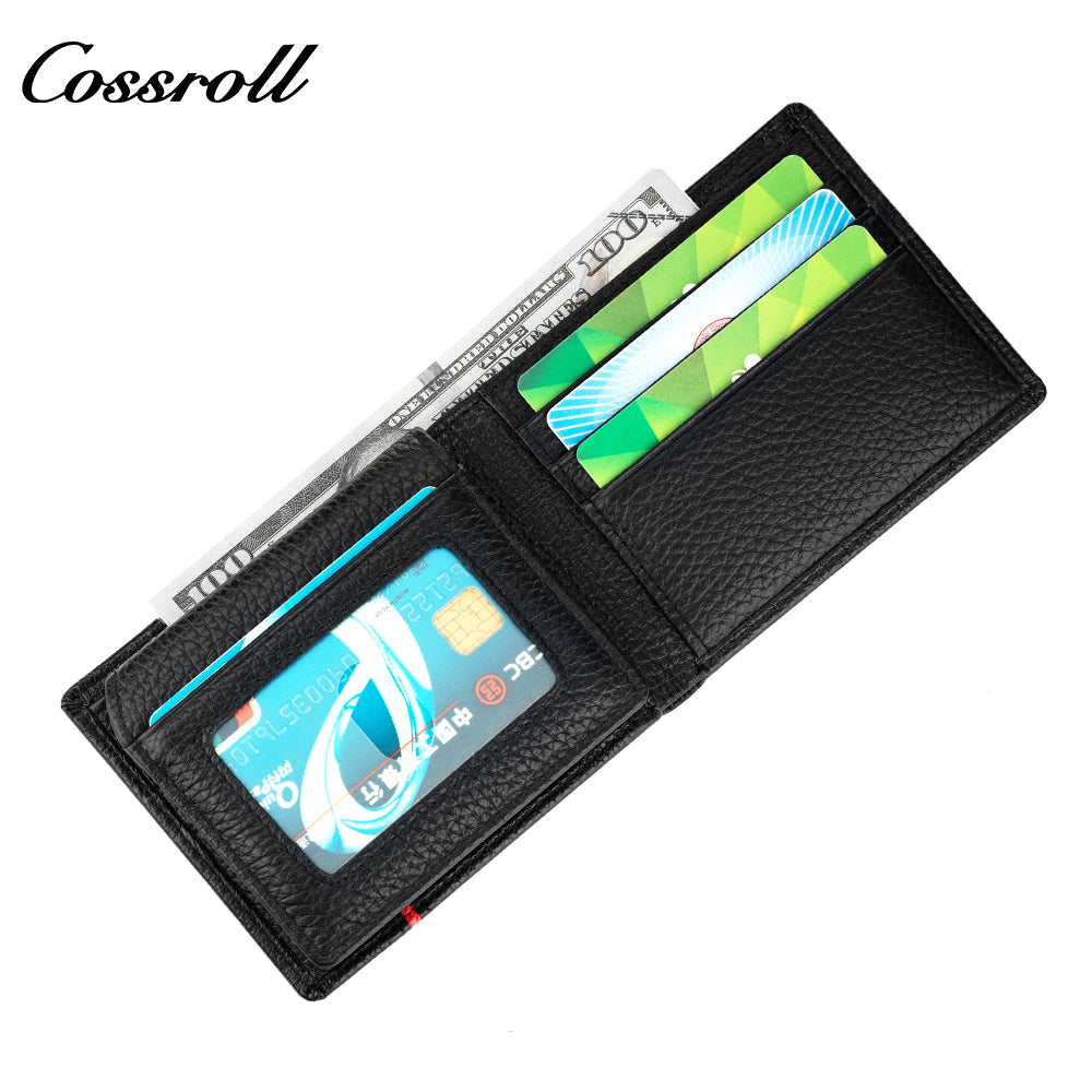 Men's wallet simple short money clip vintage lychee grain soft leather wallet multi card space large capacity