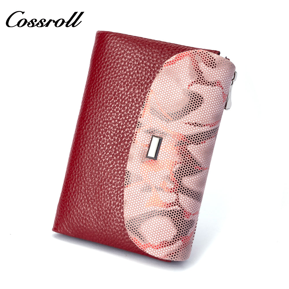 Custom label cowhide women's purse Short leather coin purse color matching design multi-card wallet