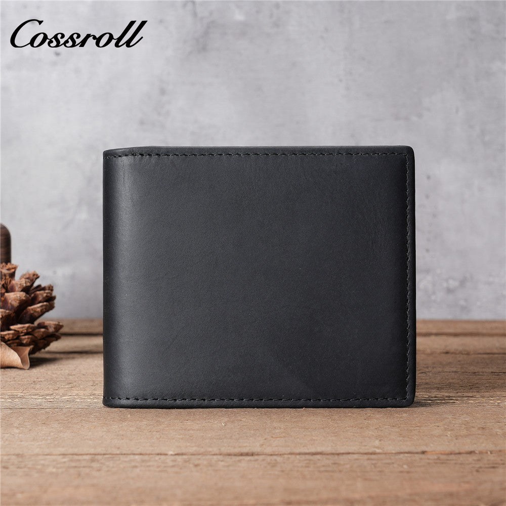 Men's Crazy Horse Leather Wallet, Top-Grain Cowhide, Tri-Fold Wallet