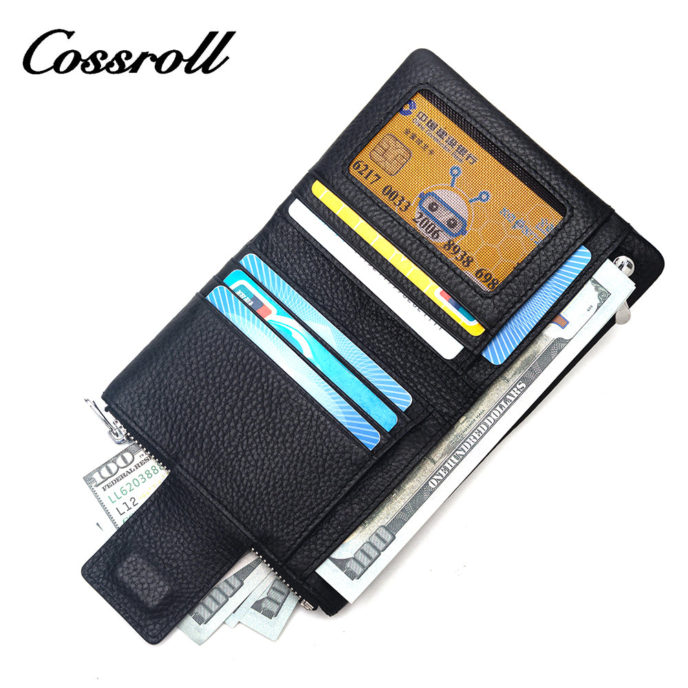 Hot Selling Bifold Leather black zipper Wallet For Men With Great Price