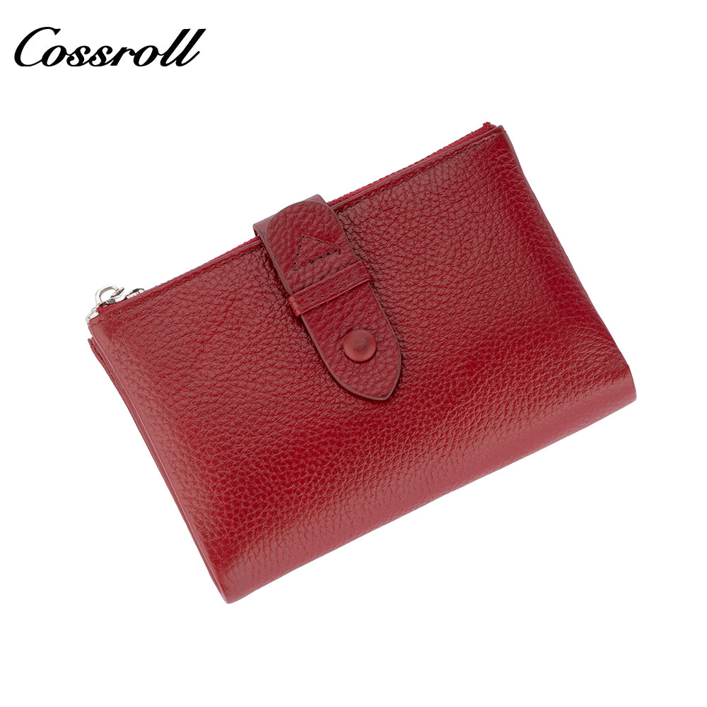 Women's leather cropped wallet, buckle wallet, versatile double-zip coin purse