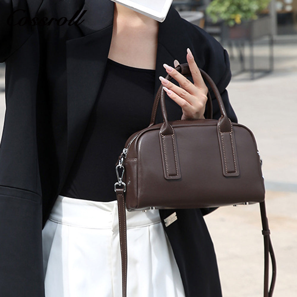 Genuine Leather Women's Bag Shoulder Bag 2025 New Premium Feeling Boston Handbag Female Crossbody Bag