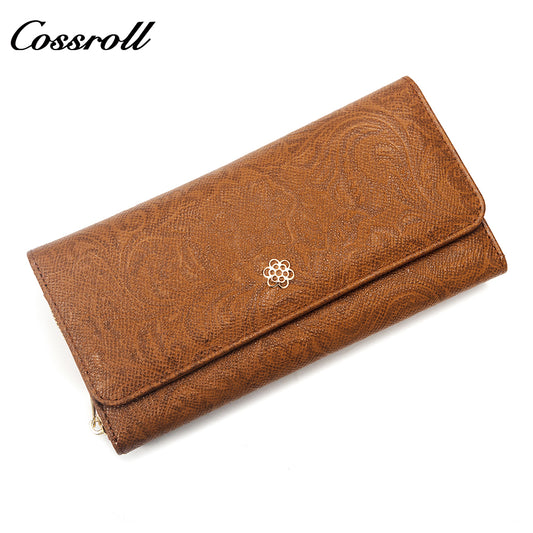 Leather women's purse Multi-functional pattern fashion short long cowhide wallet multi-card holding wallet factory custom