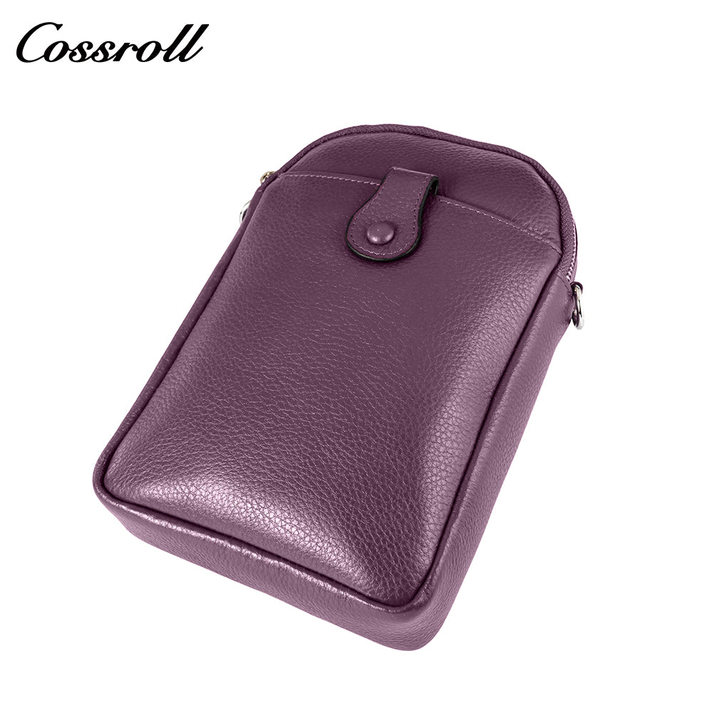 Litchi grain head layer cowhide multi-layer vertical cell phone small bag single shoulder crossbody women's bag