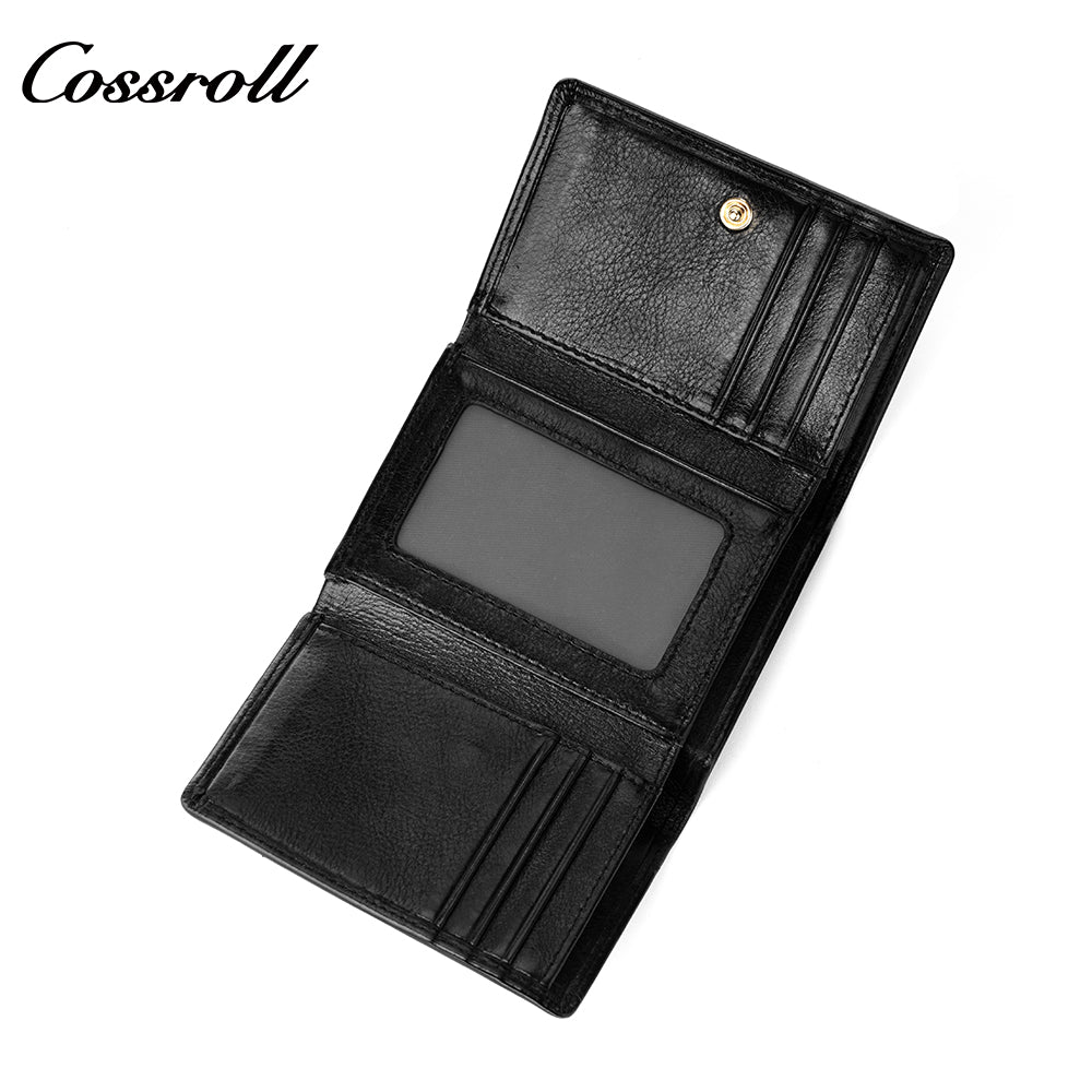 Genuine Leather Wallet Men's Head Layer Cowhide Black Trifold Wallet with Coin Position