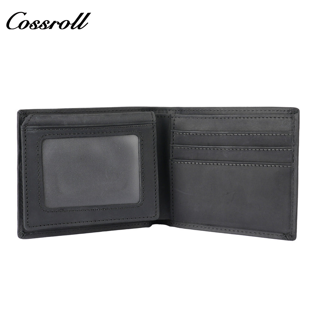 Top-grain crazy horse leather short wallet, vintage men's casual cowhide card and cash holder
