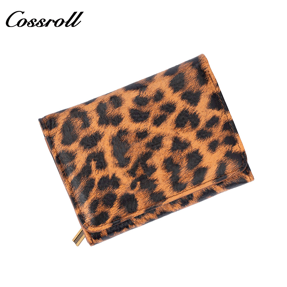 Women's Leopard Print Genuine Leather Wallet, Tri-fold, Large Capacity, Multi-functional, US Dollar Passport Wallet