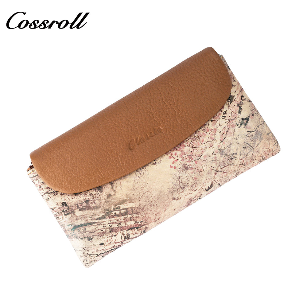 Wallet leather women's foreign trade long leather splicing money clip large capacity head layer cowhide wallet