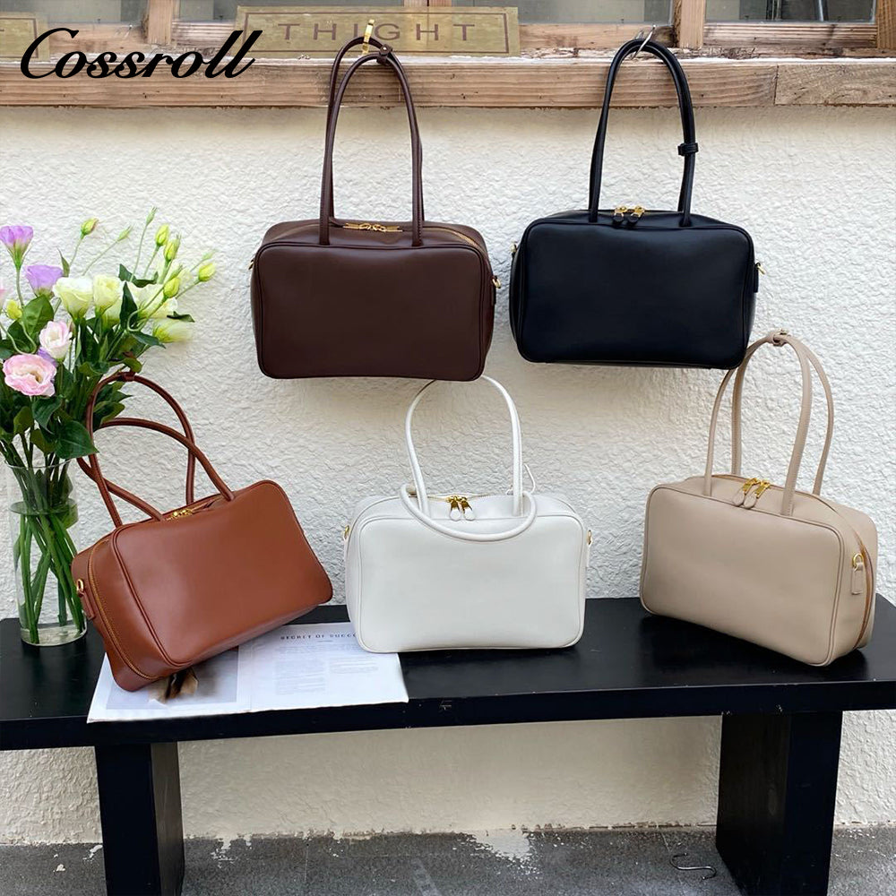Autumn and winter crossbody bag, genuine leather women's bag, small square bag, bowling bag