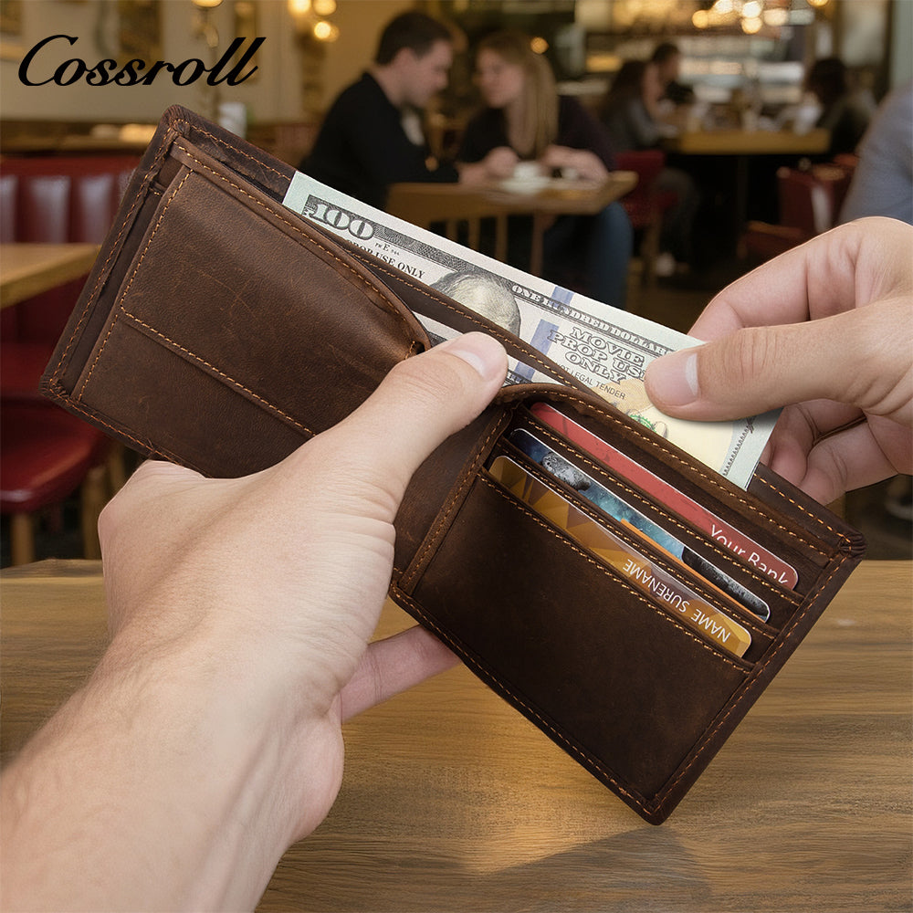 Amazon Europe RFI Men's Genuine Leather Wallet Vintage Crazy Horse Short Wallet