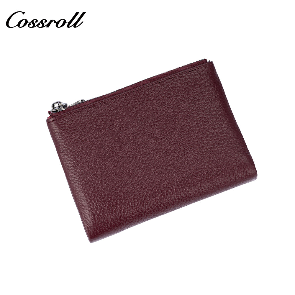 Women's top-grain cowhide wallet with multiple card slots genuine leather card holder and zippered coin pocket