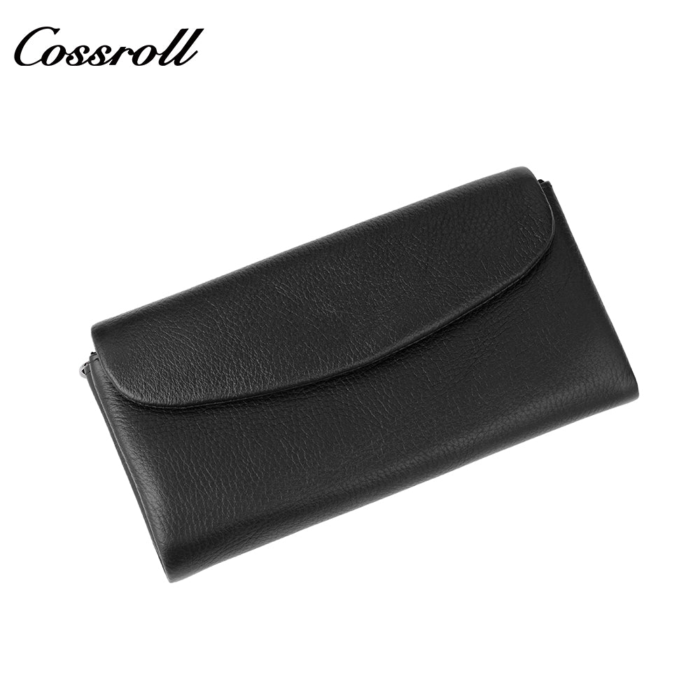Factory custom genuine leather wallet Women's tri-fold top grain cowhide wallet Large capacity