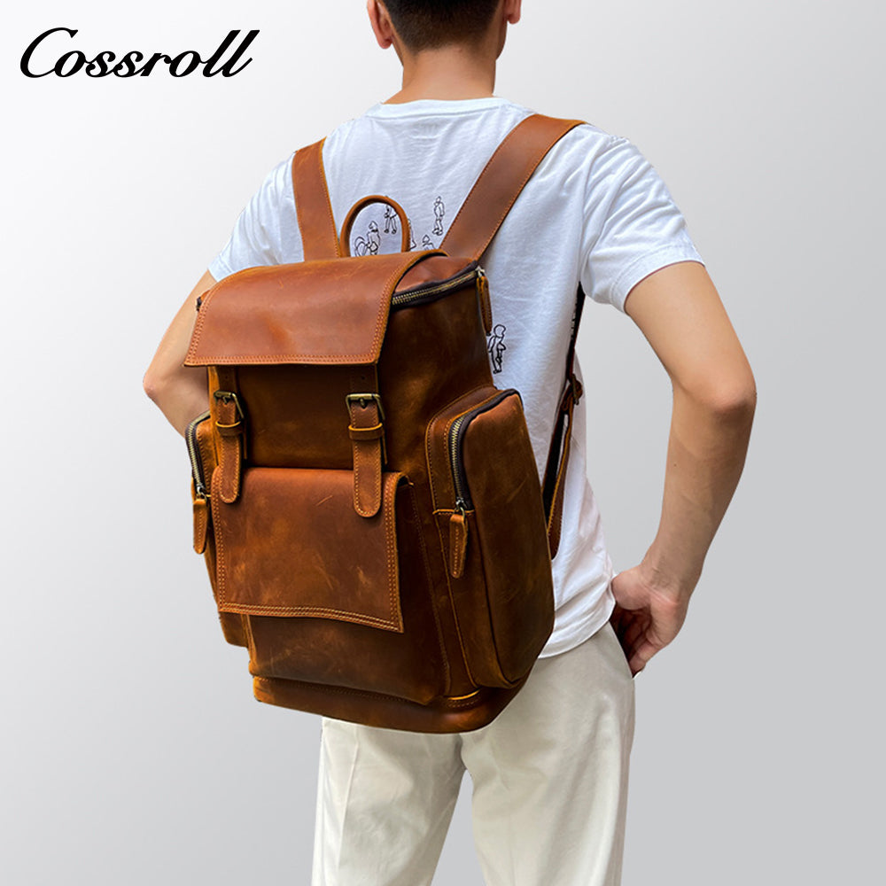 European and American men's genuine leather backpack, Crazy Horse leather backpack, top-grain leather travel bag