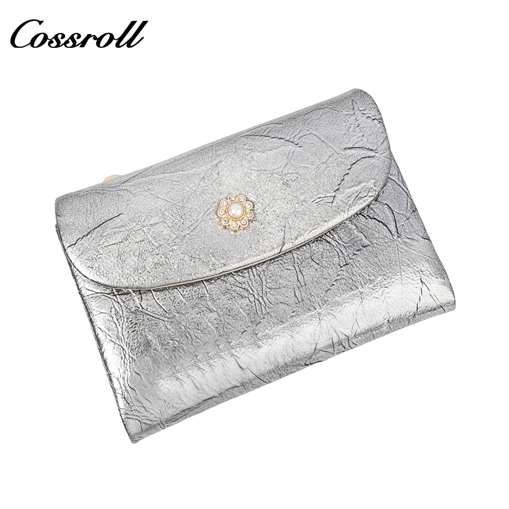 New style first layer cowhide printed bright color coin purse ladies multi-function button bag