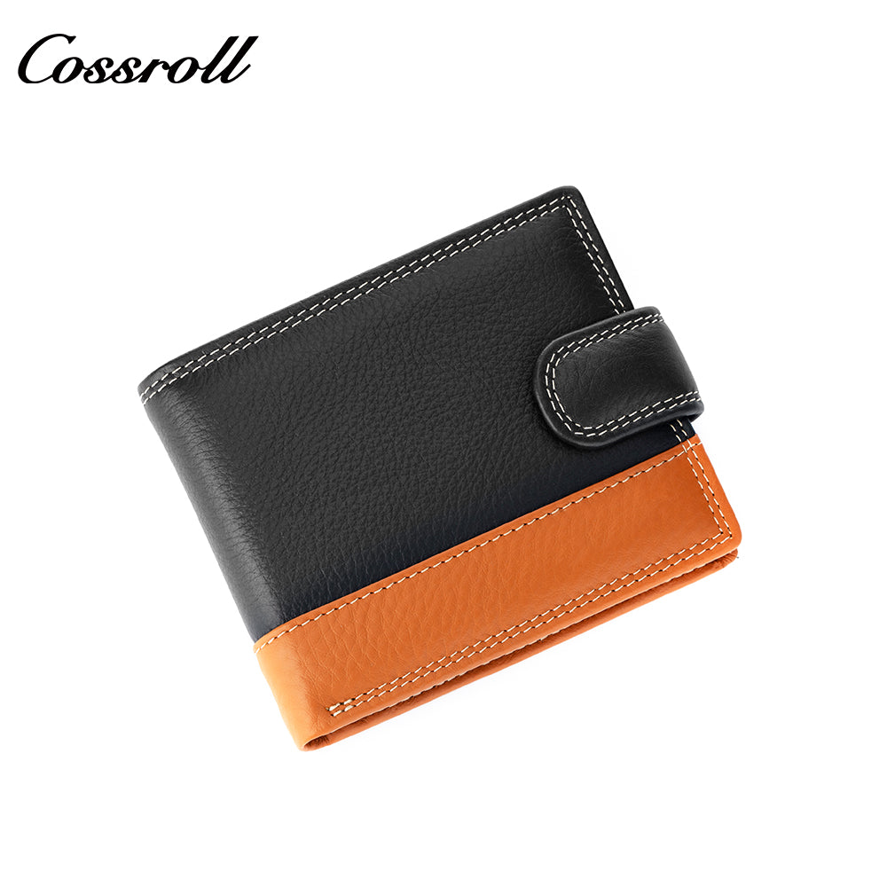 Foreign trade leather wallet men's Europe and the United States fashion buckle spelling color short wallet