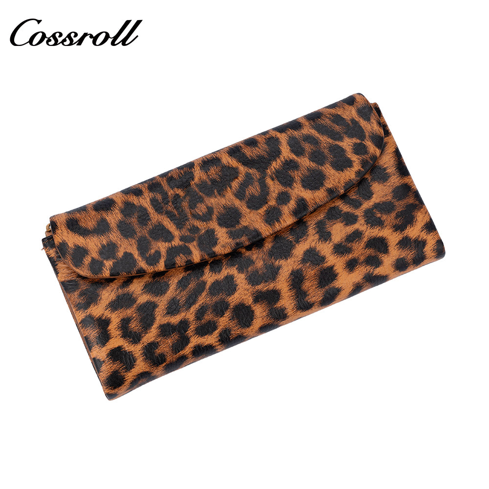 Women's Leopard Print Long Wallet with Large Capacity and Soft Leather Texture