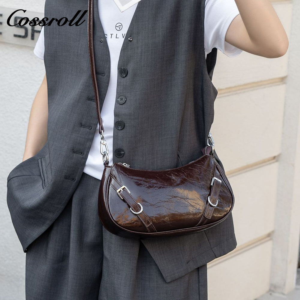 Head layer cowhide cracked shoulder female small bag shell Europe and the United States crossbody Tote