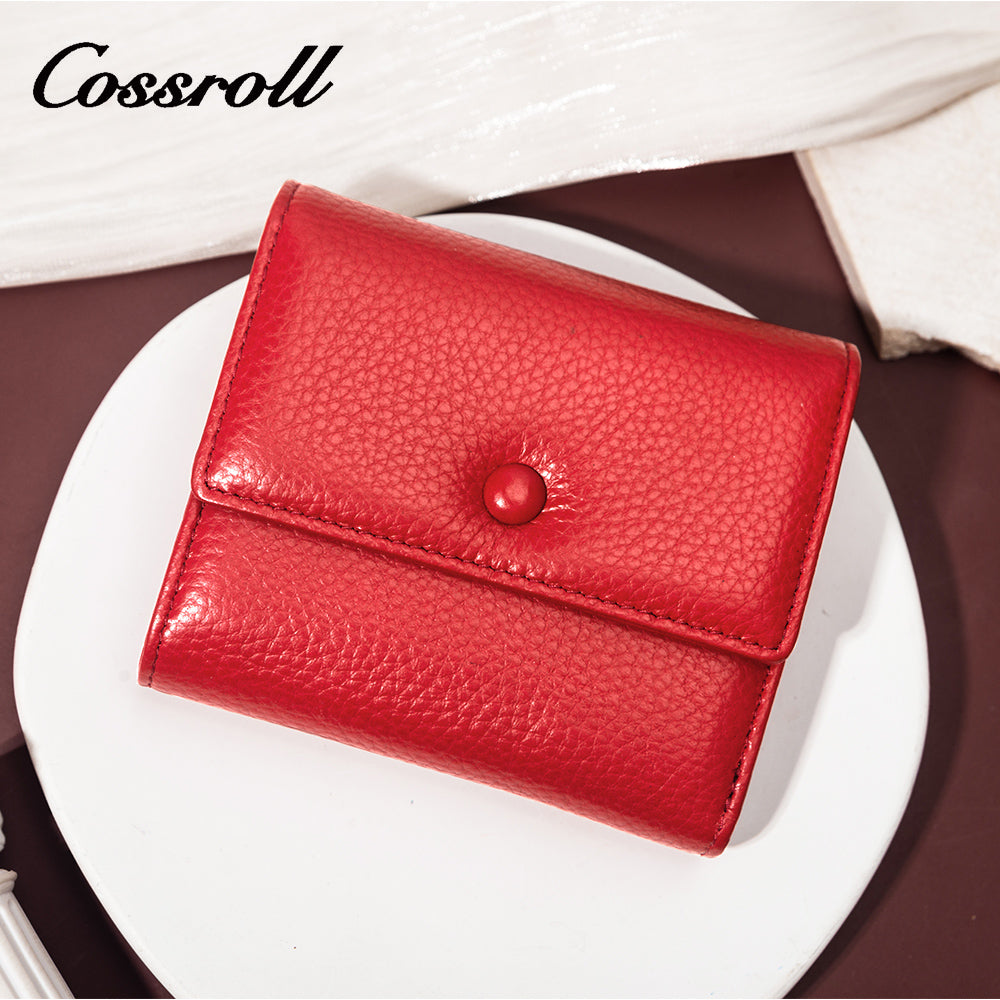 Red Ladies Multifunction Card Holder in Classic Pebbled Leather