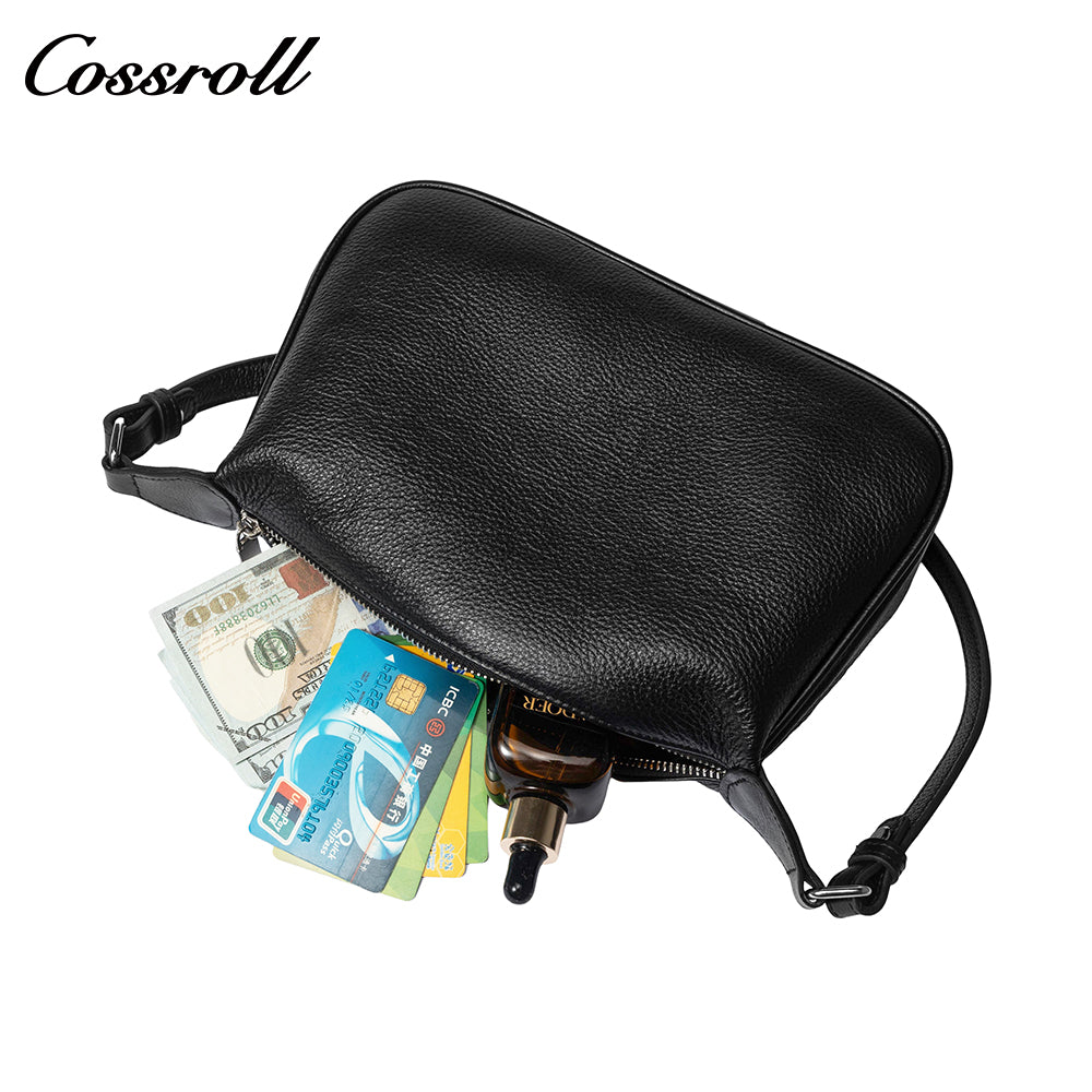 Leather crossbody bag women 2024 new fashion hundred bypass head layer cowhide women's shoulder bag soft leather hand crescent bag