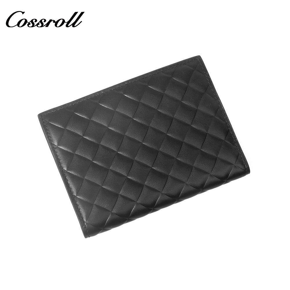 Diamond Quilted Genuine Leather Bifold Short Card Wallet, Multi-Slot Card Holder with Passport Pocket, Minimalist Bifold Purse for Daily Commute