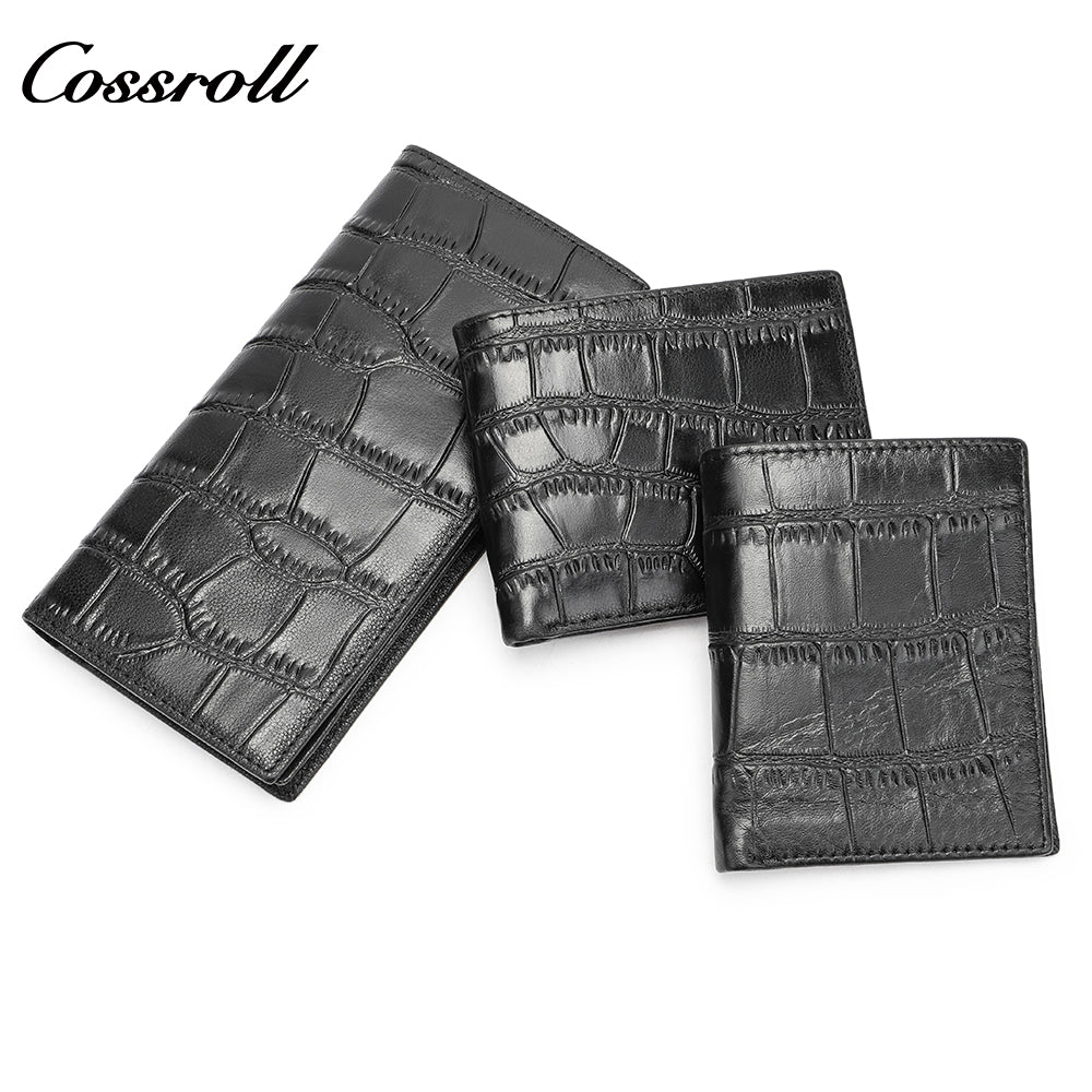 Men's long and short ultra-thin large capacity crocodile grain leather handmade money clip