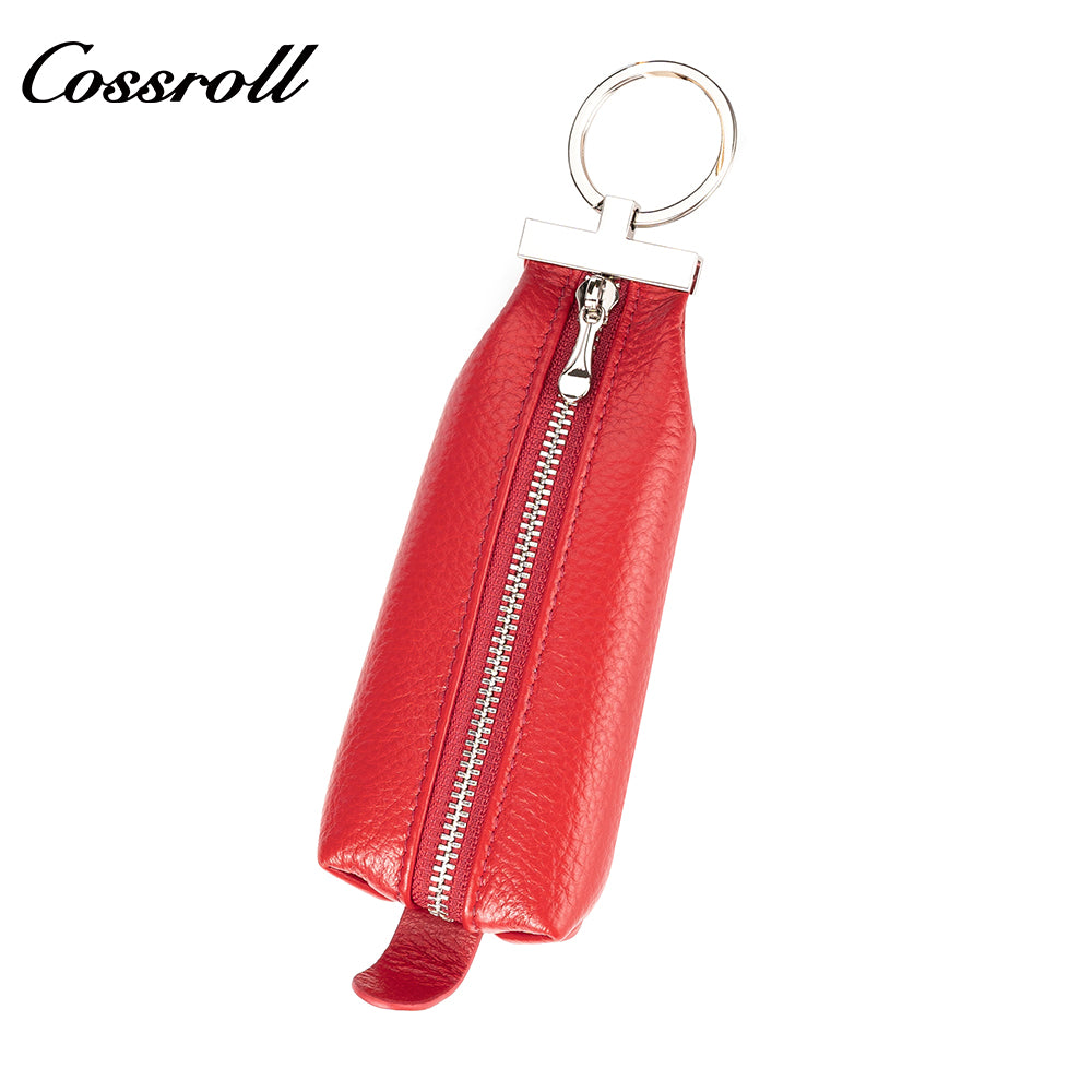 Factory custom zipper key bag Car key Ring Leather wallet Portable cowhide key chain set