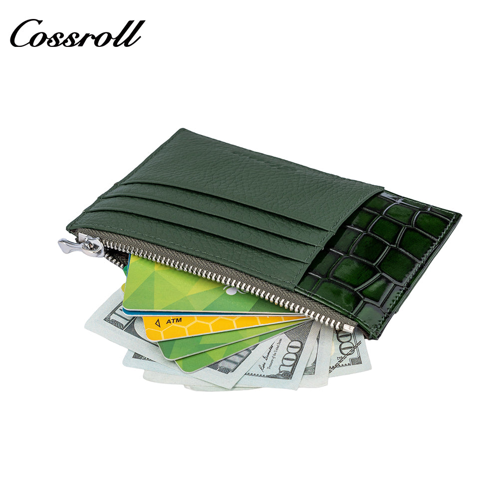 Front Pocket Design Classic Shiny Leather Patchwork Genuine Leather Multi-Card Wallet