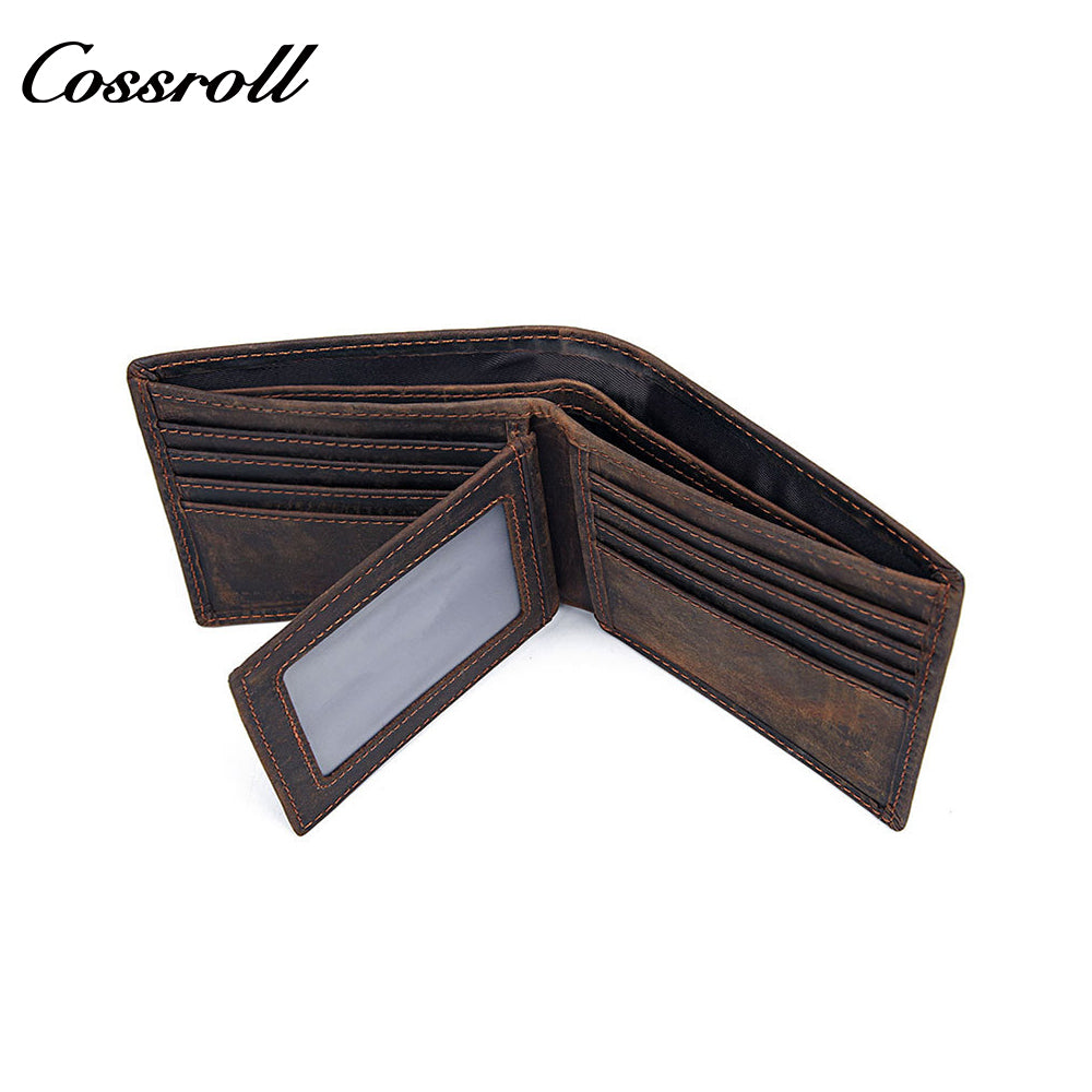 Men's Crazy Horse Leather Wallet, Large Capacity, Multiple Card Slots, Simple Short Design