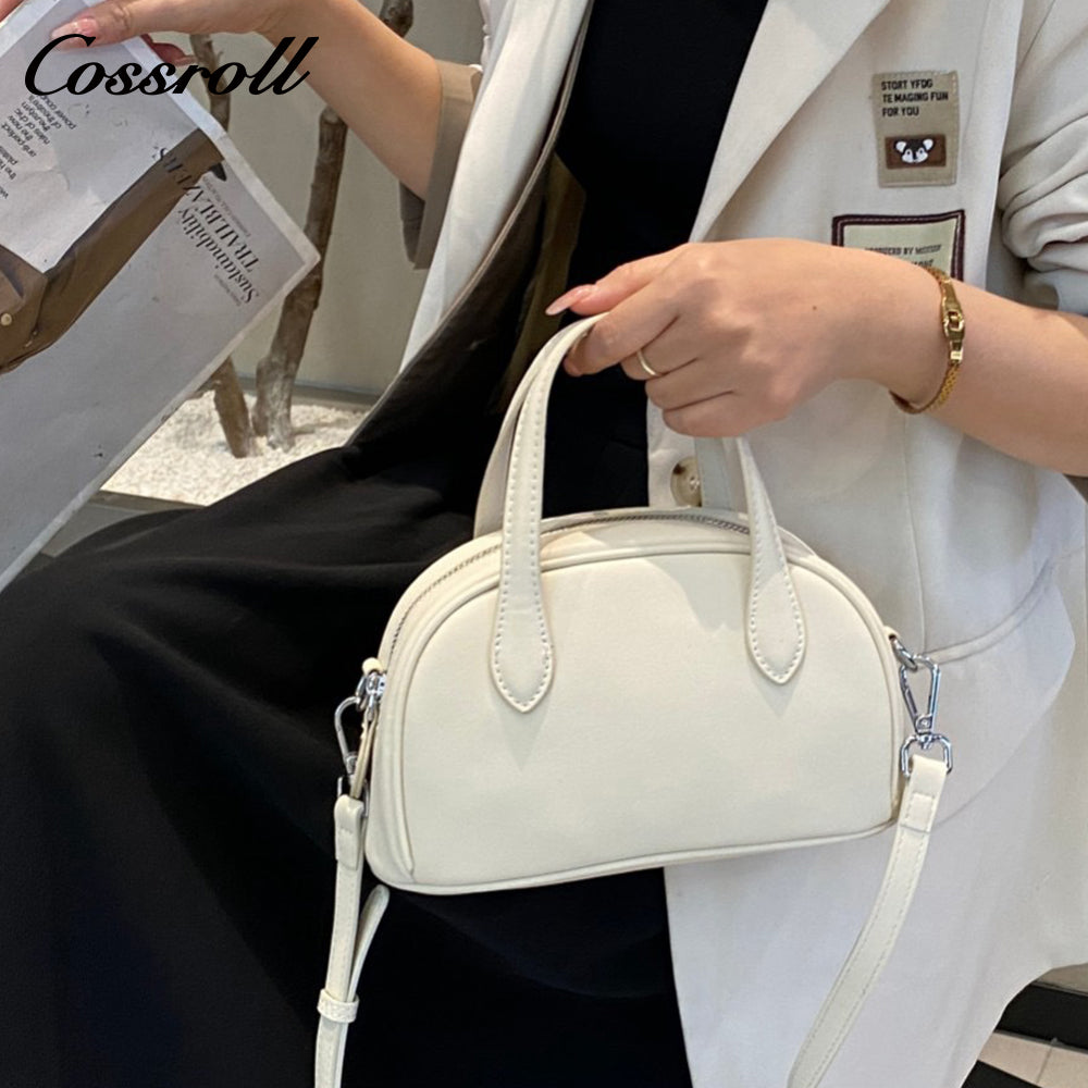 Genuine Leather Shoulder Crossbody Boston Bag Niche Vintage Tote Genuine Cowhide Bowling Bag