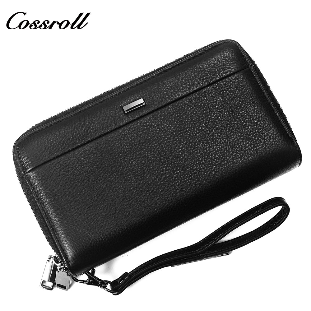2024 New handbag Men's soft leather wrist strap clutch bag Long wallet mobile bag Large capacity clutch bag