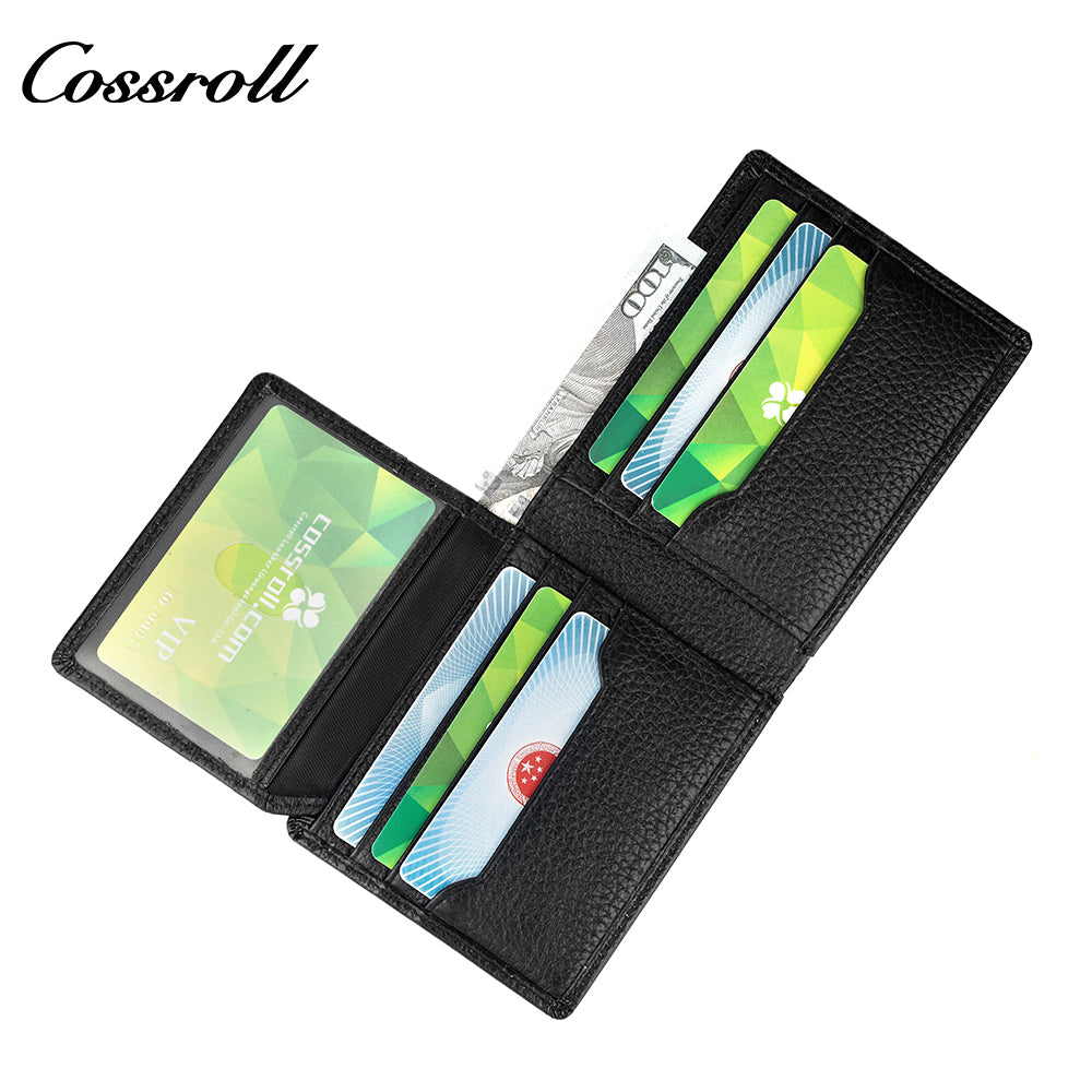 Head Cowhide Black Bifold Wallet with Coin Position Multi Card Position Hot Sale Classic Money Clip
